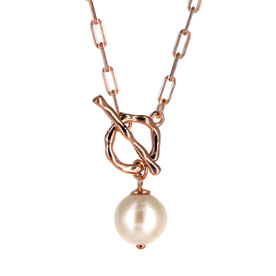 Paper Clip -  Pearl Toggle Necklace