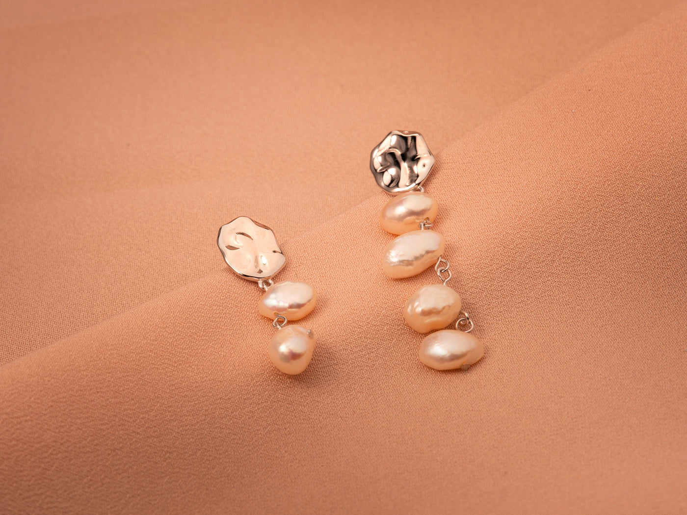 Water Texture - Asymmetrical Pearl Earrings