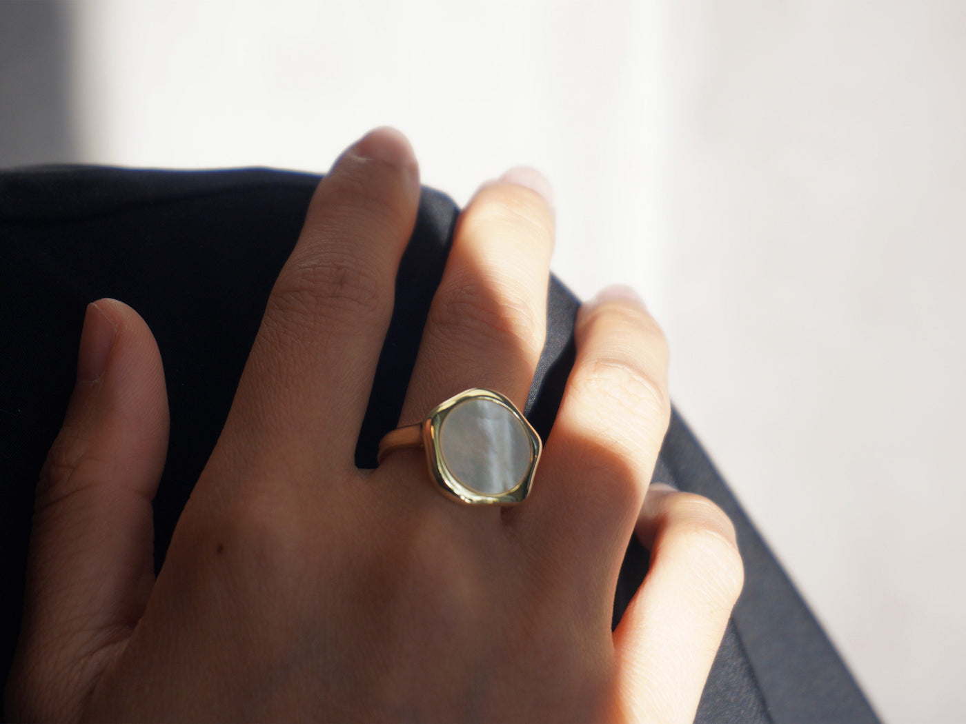 Water Texture - Mother of Pearl Signet Ring