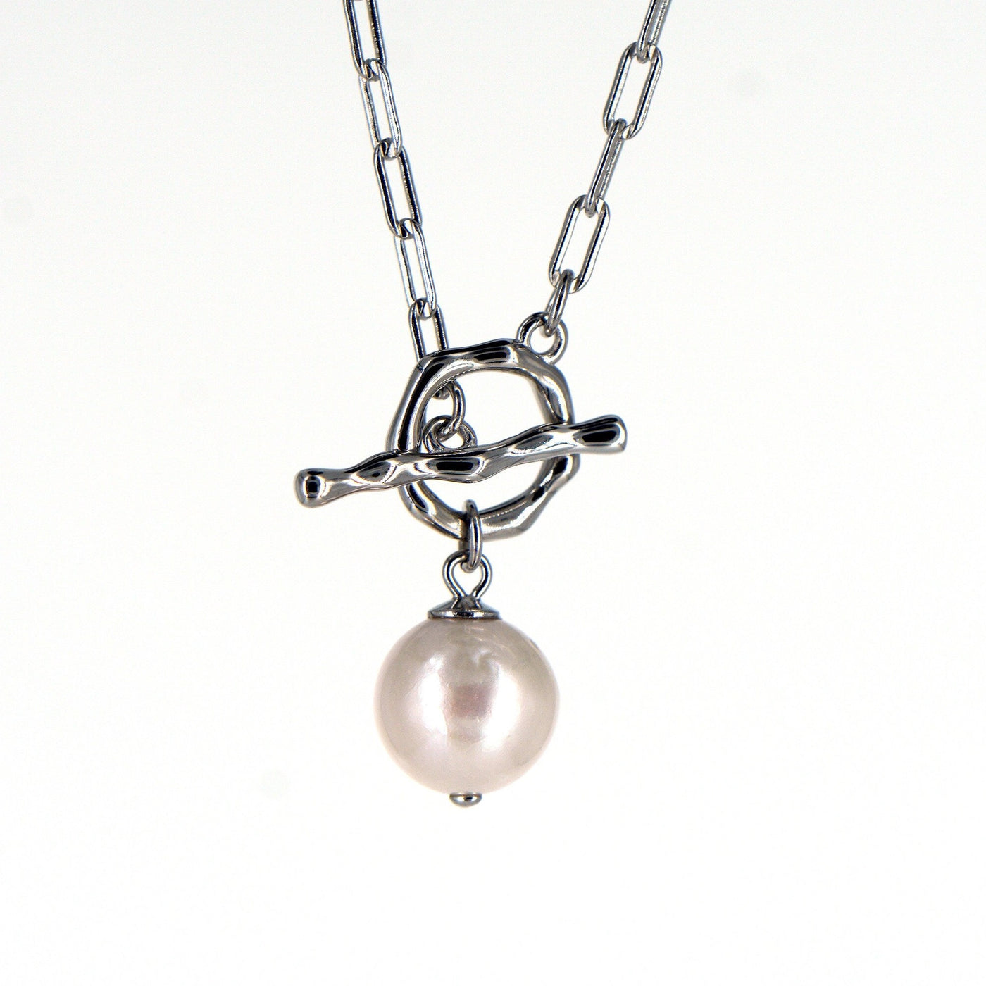 Paper Clip -  Pearl Toggle Necklace